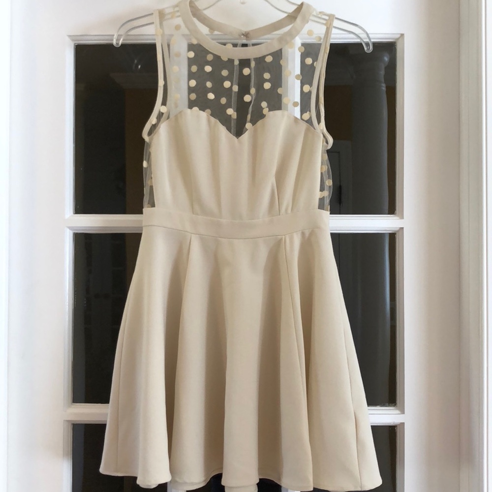 Cream Polka-dot Mesh Dress | Size Small